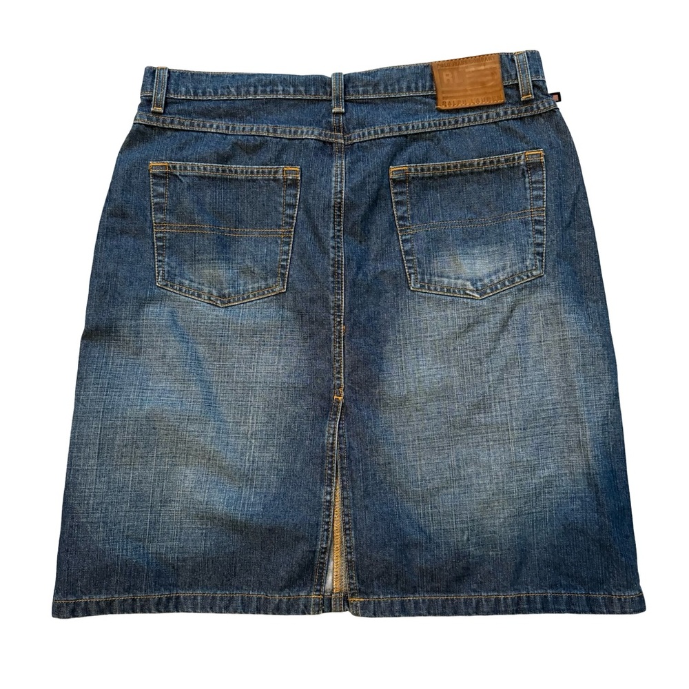 POLO Jeans Company 90s Racer Knee Denim Skirt Flag Logo, Sz 12 - Picture 4 of 15